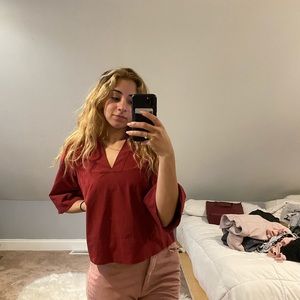 Long sleeve dark red blouse